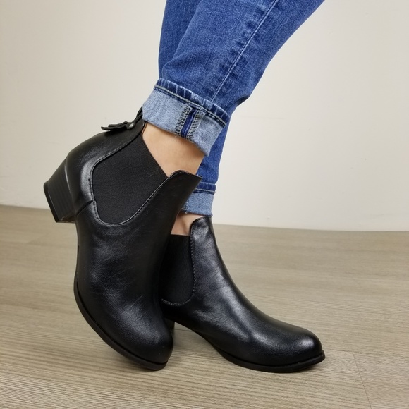 Black Faux Leather Ankle Chelsea Boots - Picture 3 of 8